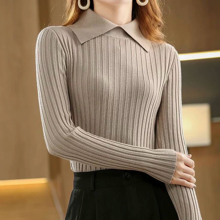 Yaz, Payız və Qış Uzunqollu Trikotaj Polo Köynək, Peter Pan Yaxalıqlı Sviter, Çoxfunksiyalı, İncə Formalı, Qəşəng Qara Top