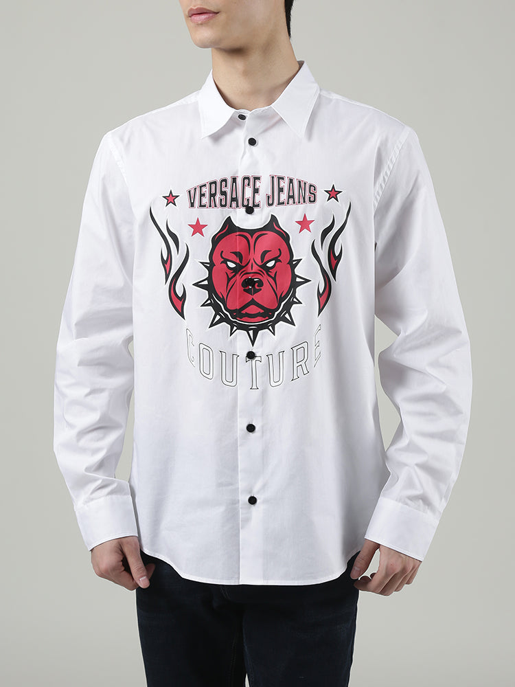 Versace VJC Kişilər üçün Pambıq Bulldog Loqolu Naxışlı Gündəlik Uzunqol Köynək 75GALYR3 CN002