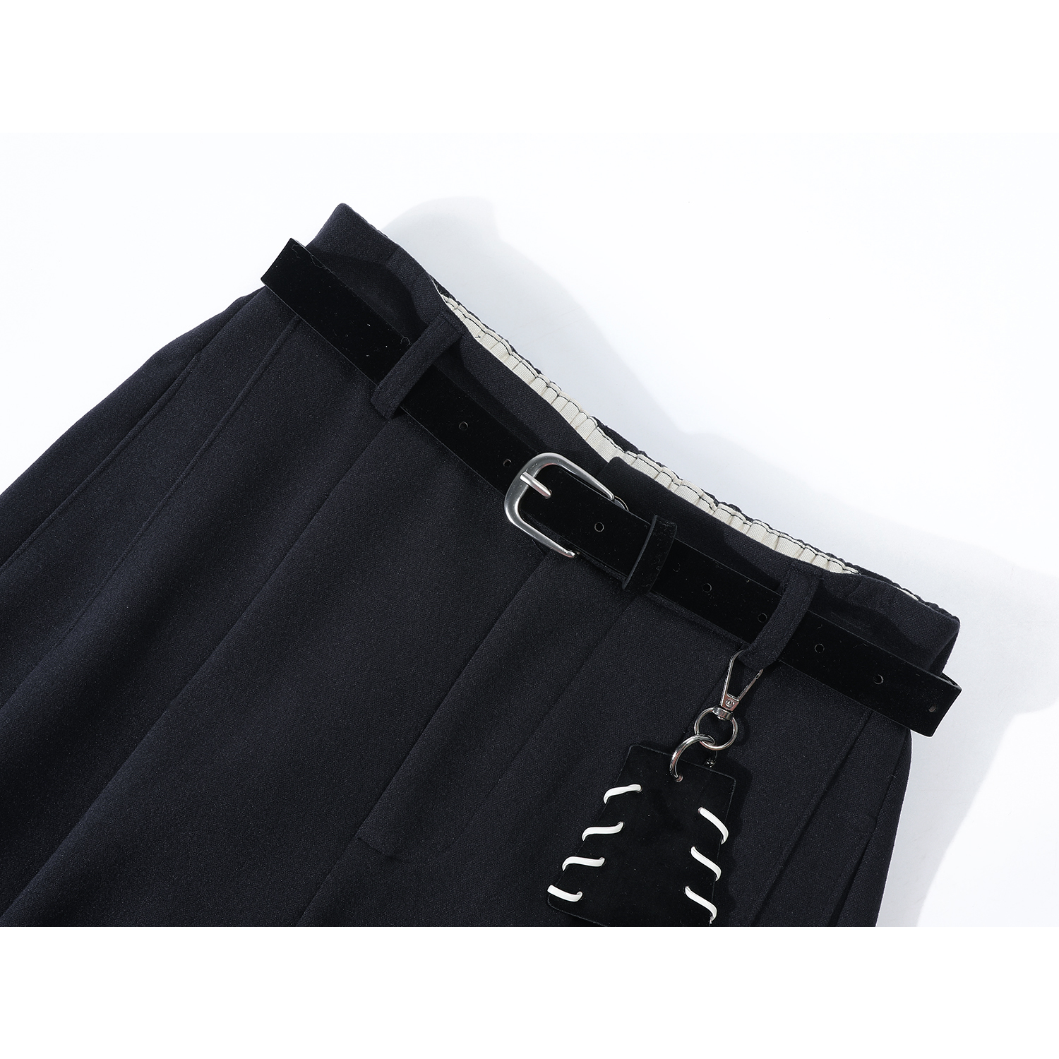 Chola Lisa Tünd Göy Yunlu Yun Astarlı Düz Ayaqlı Qadın Gündəlik Şalvarı, Koreya Üslubunda, Rahat və Qalın, Payız/Qış