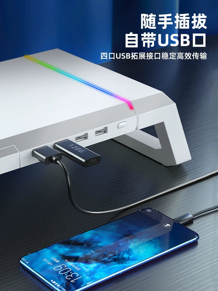 Kompüter monitoru çekmeceli ucaldılmış stend Usb hamısı bir yerdə masa üstü ekran bazası stolüstü qatlanan saxlama rəfi imac ekran RGB stansiyası genişləndirilməsi çoxfunksiyalı noutbuk stendi