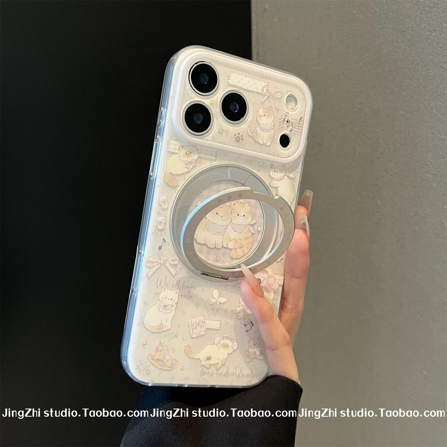 [360 inteqrasiya edilmiş fırlanan maqnit stend] iPhone17promax cib telefonu üçün uyğundur Apple 15/16pro sevimli tam ekran kt pişik 16 şaxtalı tutqun silikon 17 düşməyə qarşı 15pro yeni model