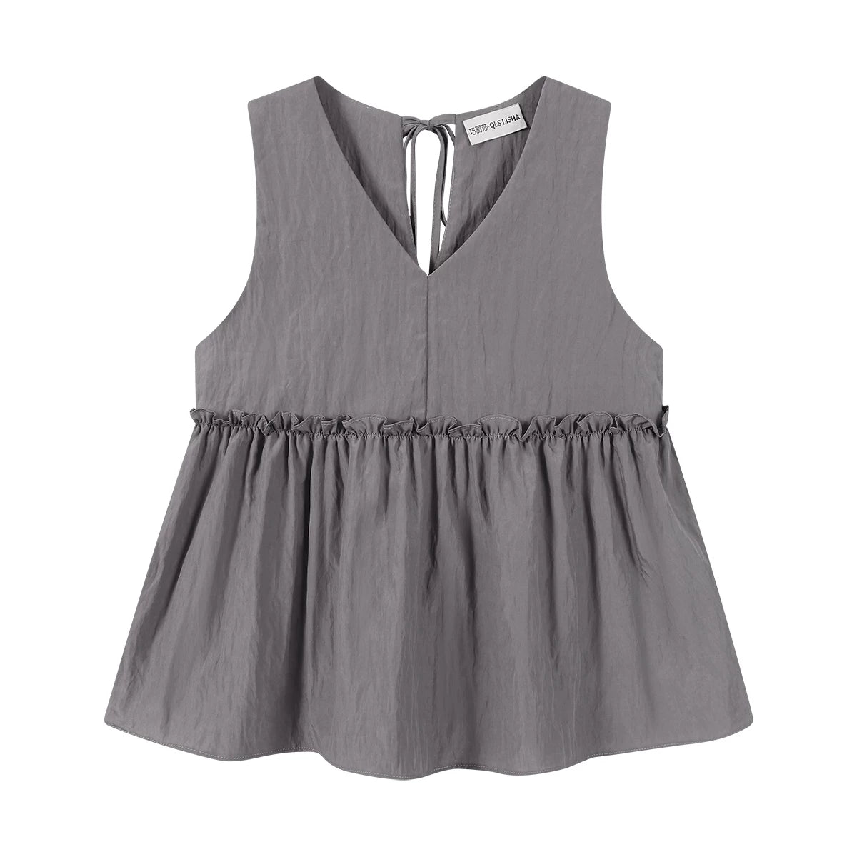 Cholisa'nın arxa tərəfində qalstuk dizaynlı, çox şirin kiçik topu, Koreya üslubunda qadınlar üçün sadə qolsuz köynək.