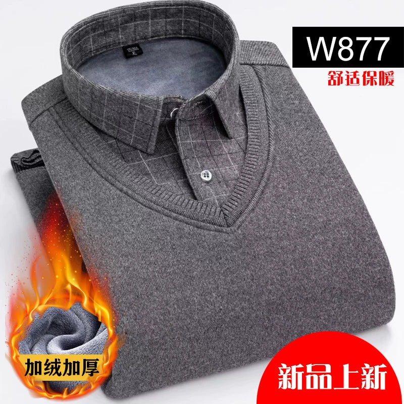 Paul Kişi İsti Köynək, Süni İki Parçalı, Yun Astarlı, Qalın Köynək Yaxalıqlı, Trikotaj Sviter, Böyük Ölçülü Üst Qat