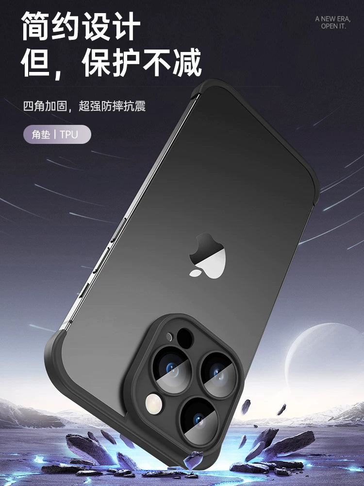 Dörd künclü düşməyə qarşı yastiqciq] Apple 16/17pro mobil telefon qutusu üçün uyğundur 15 lens filmi inteqrasiya olunmuş çılpaq metal silikon qoruyucu örtük iPhone 14 Promax çərçivəsiz və istilik yayılması 13 yeni üslub 12 dörd künc