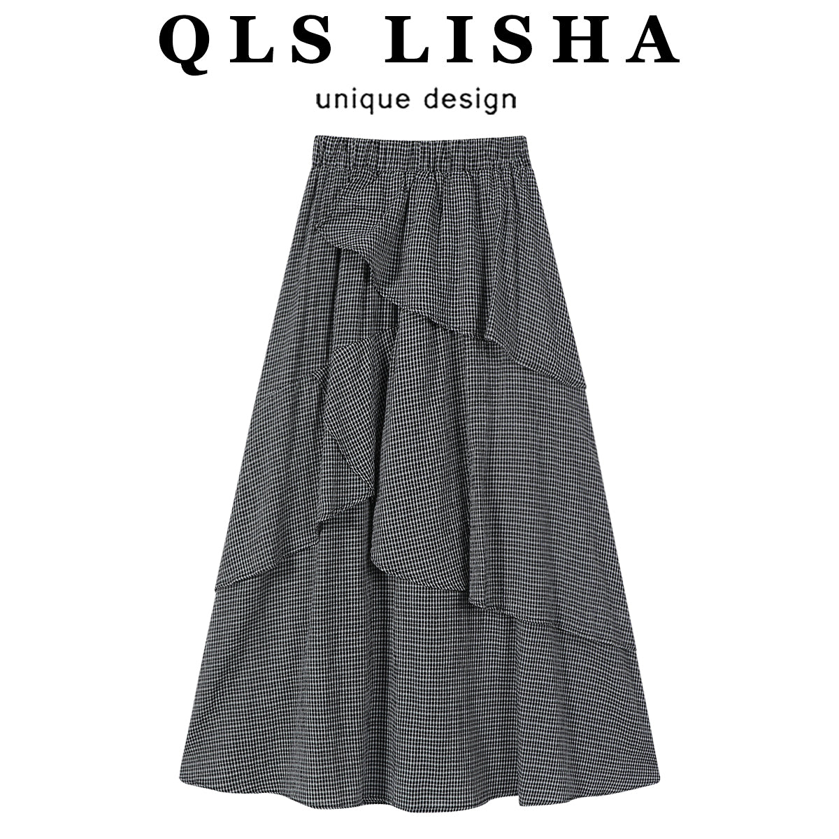 Cholisa Qara Damalı Qadınlar üçün Düzensiz A-xəttli Ətək, 2025 Yay üçün Super Populyar Yüksək Belli Arıqladıcı Orta Uzunluqlu Ətək