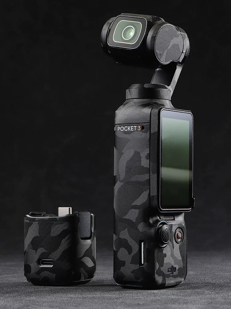 DJI POCKET4/3 stikerləri üçün uyğundur DJIpocket3ar film idman kamerası silikon bazası 3M kamuflyaj qara karbon fiber qara hər şey daxil cib 3 film aksesuarları