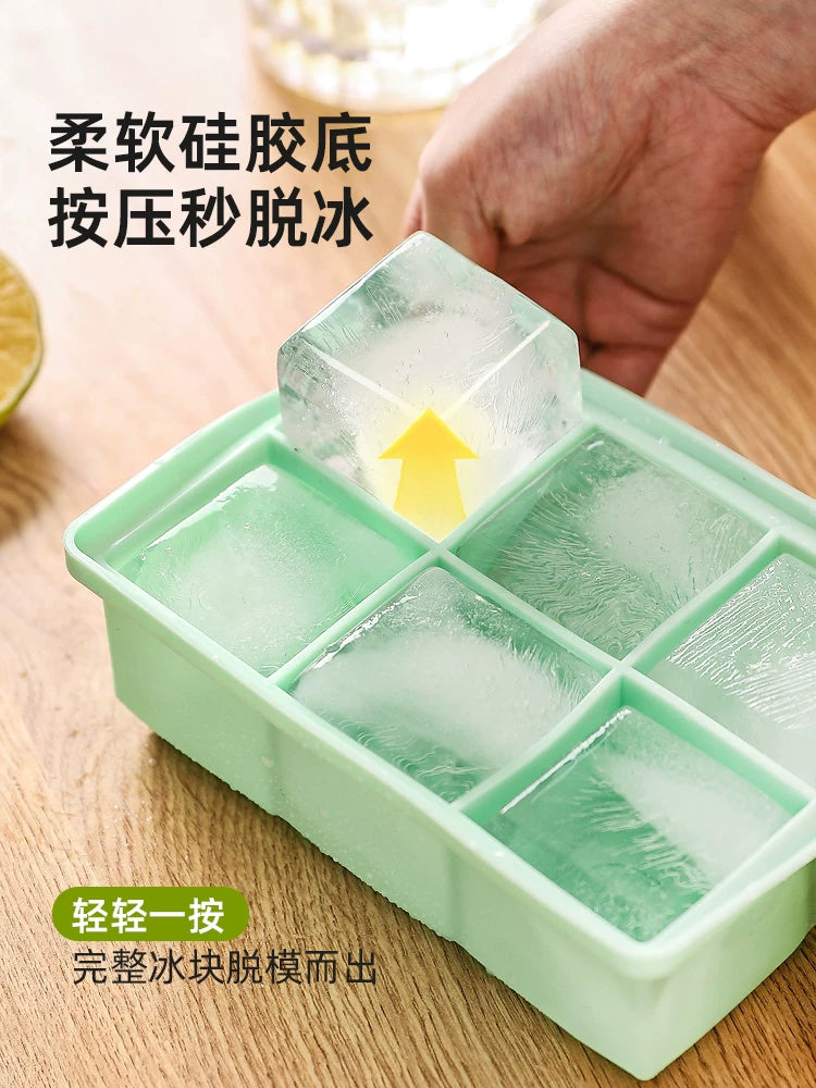 Kawashimaya böyük buz kub qəlibi böyük qida dərəcəli yumşaq silikon buz qabı ev kvadrat buz buz qutusu dondurulmuş buz artefaktı