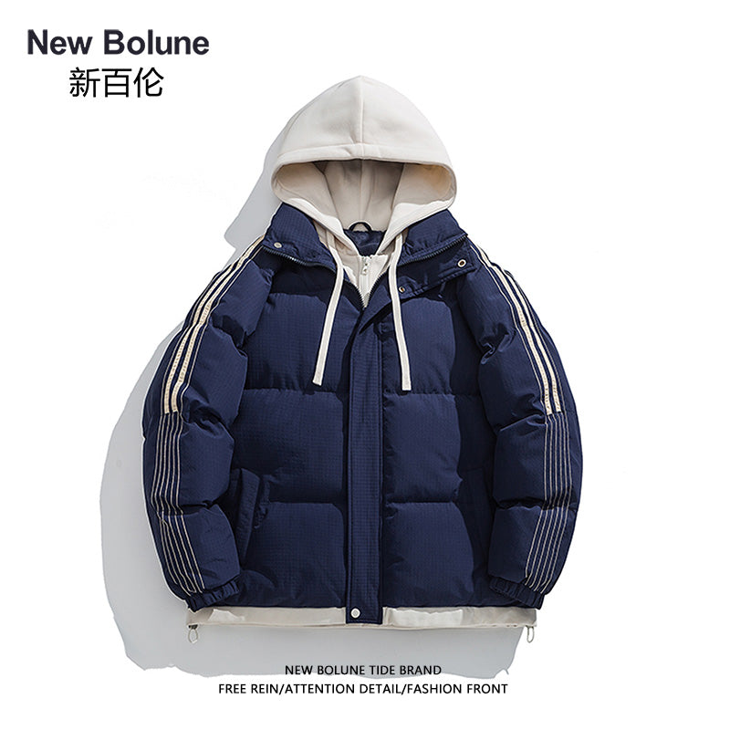 NEW BOLUNE/New Balance Qış Başlıqlı Pambıq Yastıqlı Gödəkçə, Kişilər üçün Yüksək Keyfiyyətli Amerika Retro Qalın Pambıq Yastıqlı Gödəkçə