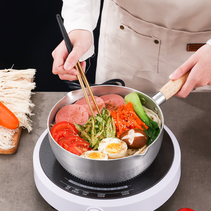 Yapon tipli alüminium qar tavası taxta saplı alüminium qazan şorba qazanı isti süd əriştəsi ədviyyatlı isti salyangoz əriştə qazanı ramen qazanı ani əriştə qazanı