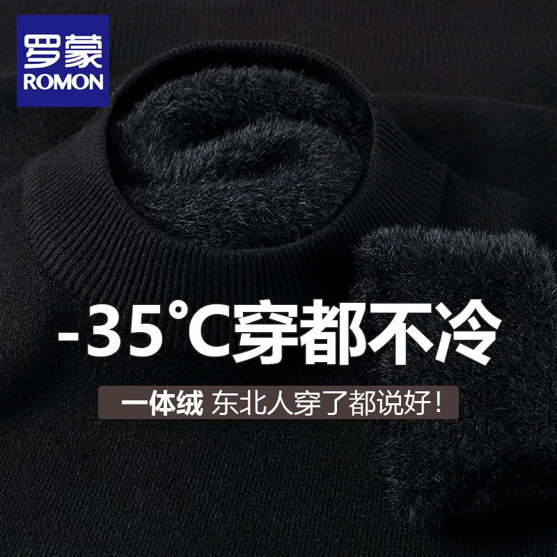 Romon tərəfindən hazırlanmış 2025-ci il Yeni Qış Kişilər üçün Yüksək Yaxalı Trikotaj İsti Əsaslı Sviter, Yun Astarlı