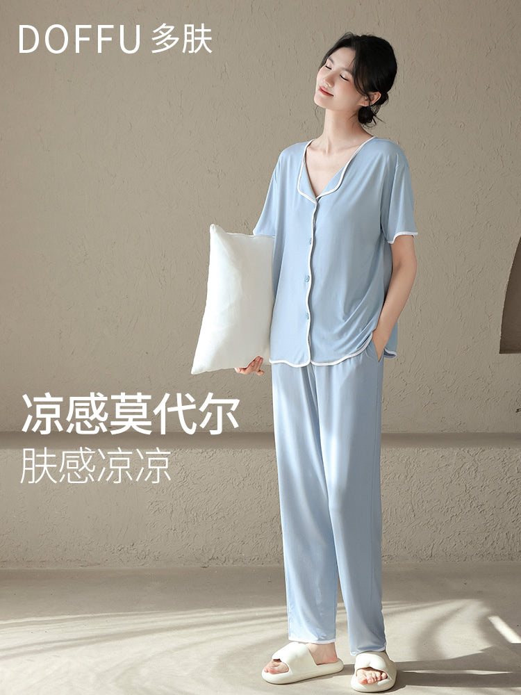 Qadınlar üçün modal pijama yay 2026 yeni yay qadın qısaqol şalvar sinə yastıqları ilə ev paltarları böyük ölçülü yay