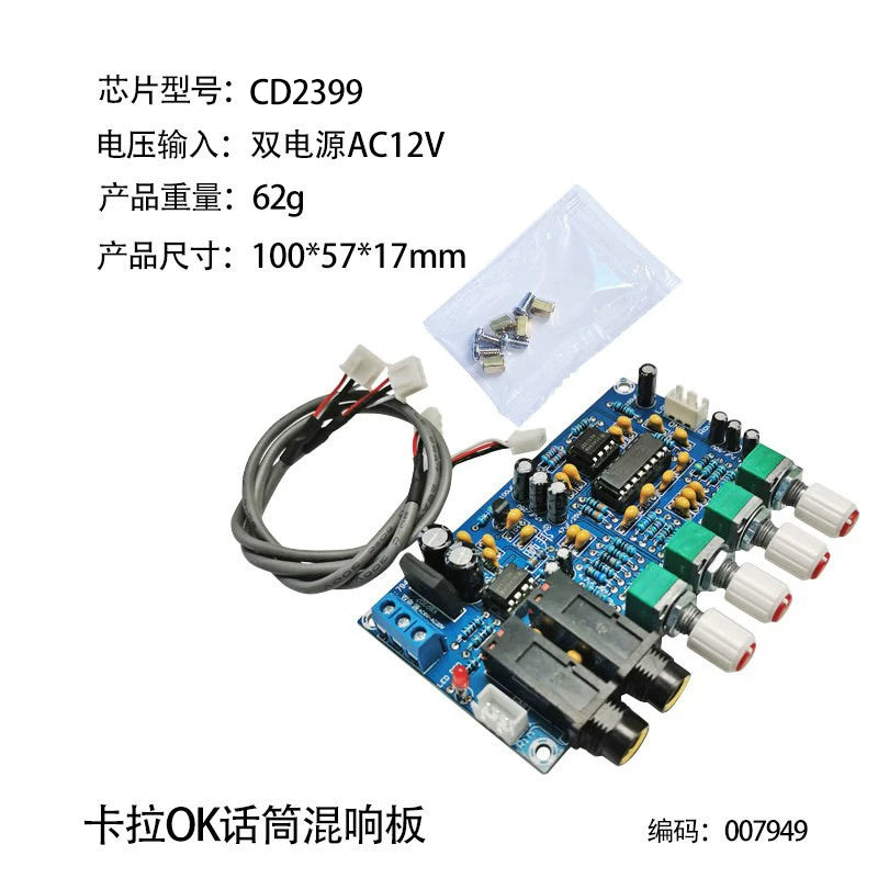 CD2399 karaoke mikrofonu gücləndirmə lövhəsi karaoke reverberasiya lövhəsi karaoke oxuma gücləndirici lövhə ikili enerji təchizatı AC12V