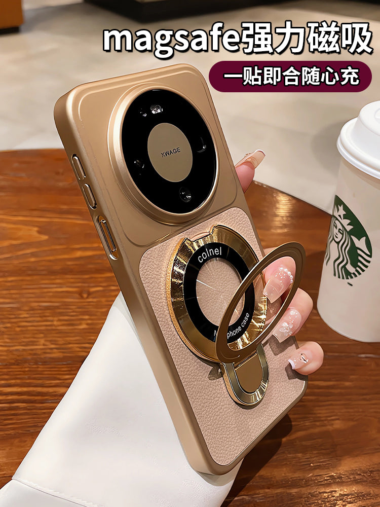 Lychee dəri toxuması Huawei mate80 mobil telefon qutusu üçün uyğundur mate80promax maqnit kəmər mötərizəsi mate60pro qoruyucu örtük yeni m70 hər şey daxil anti-düşmə Honor magic8 shell yaşlı qadınlar