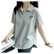 2026 Yay Yeni Yaka Saf Pambıq Qısaqol T-Shirt Qadın Boş Böyük Ölçülü Qadın POLO Köynək Gündəlik Yağlı MM Üst