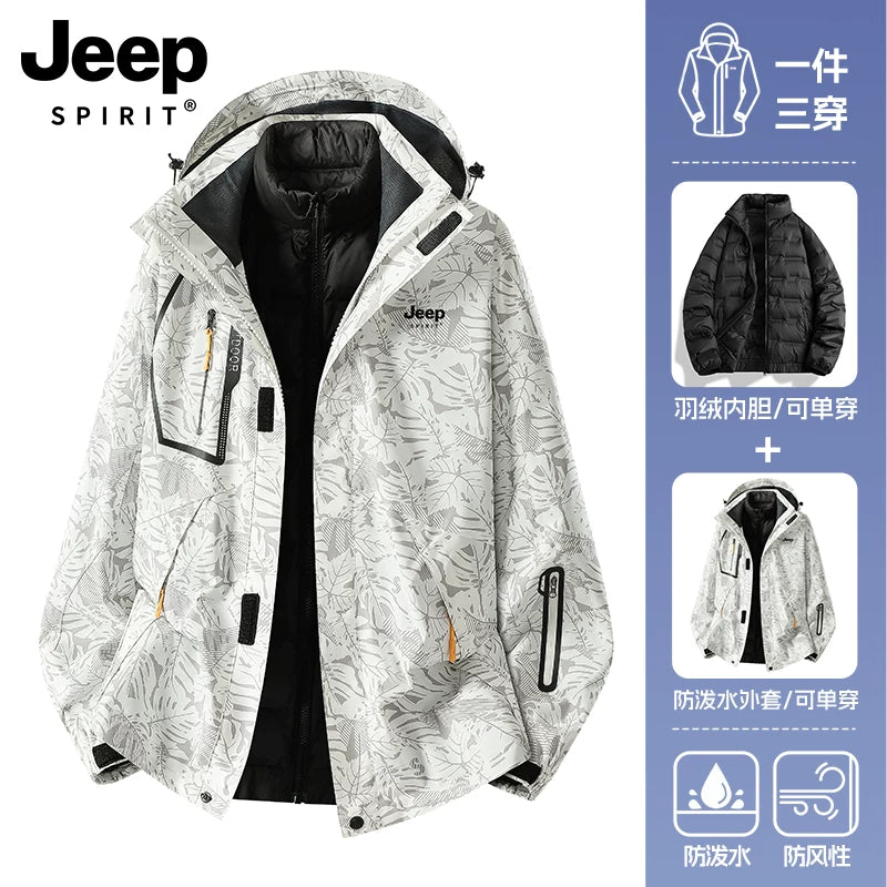 JEEP Kişilər üçün 2025-ci il Yeni Model Yaz, Payız və Qış Üçlü Birdə Yun Astarlı Qalın Kişi Üst Geyimləri
