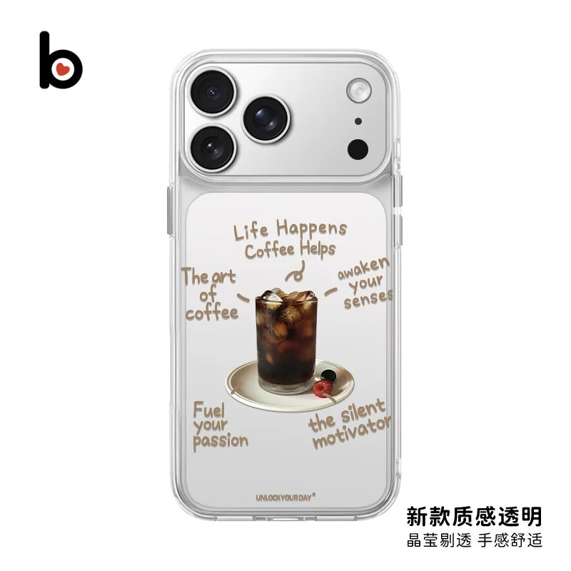 Bir fincan buz üçün uyğundur Amerika iPhone17promax mobil telefon qutusu Apple 16pro cüt Xiaomi 15pro maqnit 14 yeni stil 13 qara şəffaf niş yaradıcı sadə latte qəhvə 12