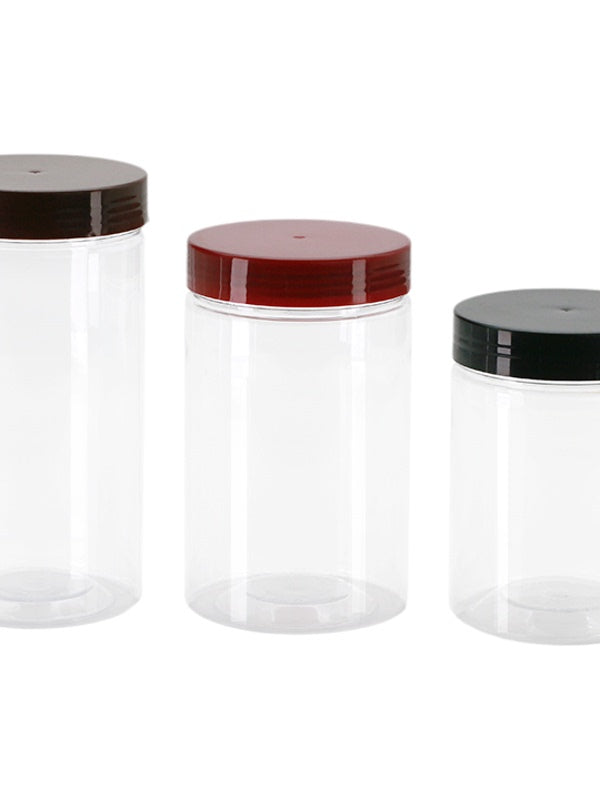 Plastik banka 7014 şəffaf qatılaşdırılmış dəyirmi PET qida plastik şüşə çay qəlyanaltı peçenye möhürlənmiş qablaşdırma qabı