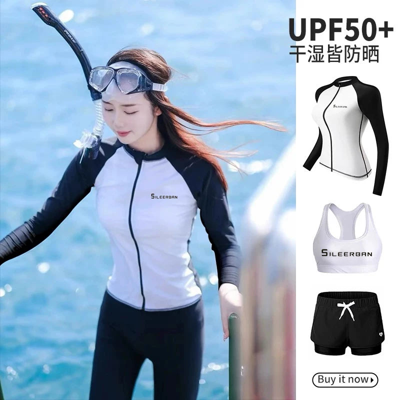 Yeni dalğıc kostyumu meduza kostyumu snorkeling arıqlayan qadınlar üçün sadə sörfinq çimərlik paltarı uzunqol şalvar günəşdən qoruyan tez quruyan çimərlik kostyumu