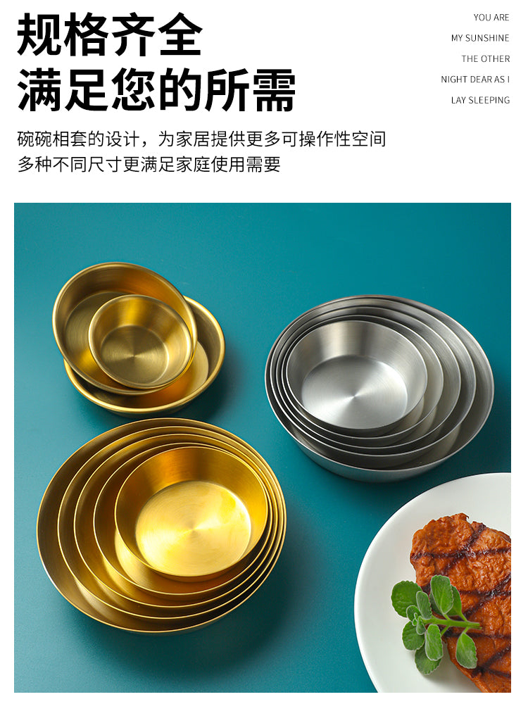 304 paslanmayan poladdan hazırlanmış Koreya tək qatlı qatılaşdırılmış qab qızılı kimchi qabı ədviyyatlı daldırma yeməyi dəyirmi manqal qabı süfrə