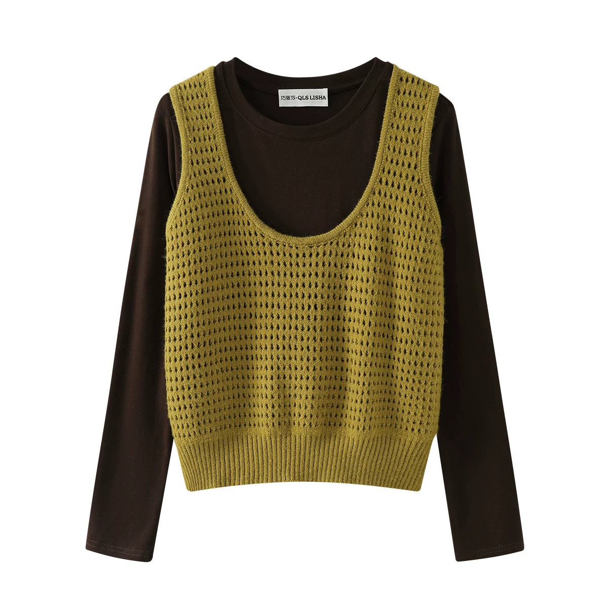 Cholisa'nın çox şirin erkən yaz iki hissəli trikotaj jilet jilet uzunqol köynək Koreya üslubunda geyim dəsti