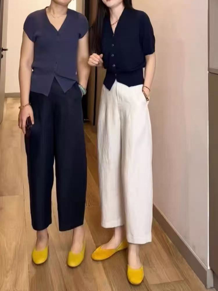 Qadınlar üçün nazik düz ayaqlı şar şalvarlar, 2026-cı il yay böyük ölçülü şalvarlar, armud formalı arıqladıcı qısa şalvarlar, boş hərəm şalvarları