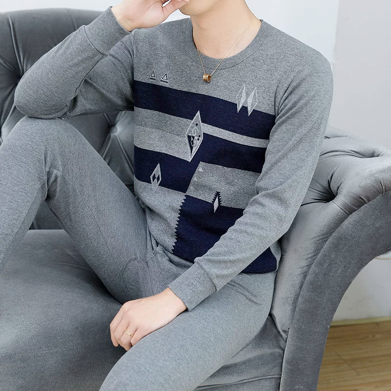 Kişilər üçün 100% Pambıqdan Payız və Qış üçün Termal Alt Geyim Dəsti, Sincan Təmiz Pambıqdan Əsaslı Köynək, Dəyirmi Yaxalıq, Jakarlı Termal Alt Geyim, Dəbli Kişi Geyimləri