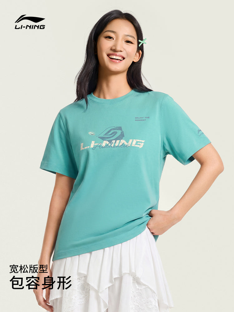 Li Ning Popsicle T | Buz ipək qısaqol qadın yay yeni çaplı qadın təsadüfi yarımqol köynək idman köynəyi