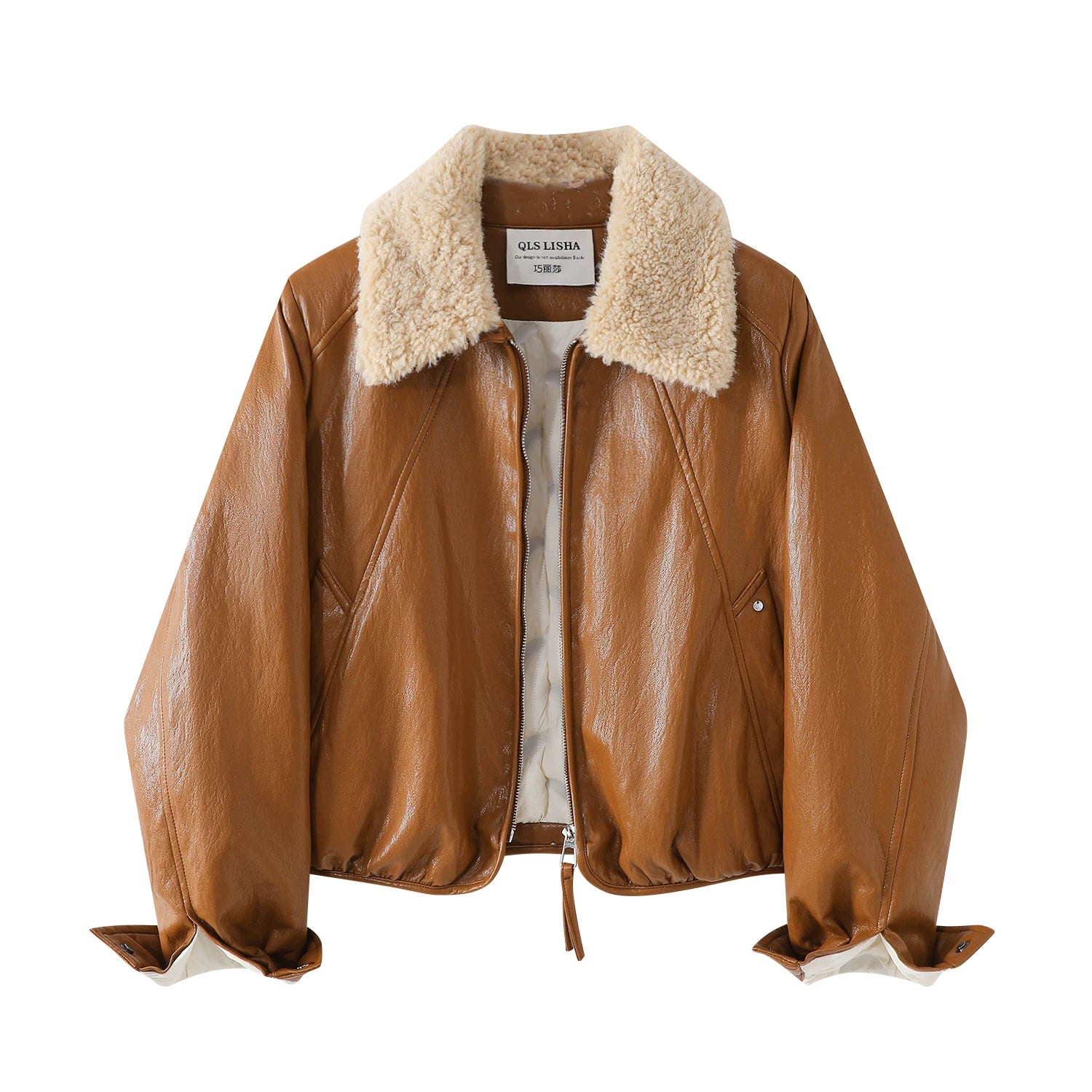 Cholisa Çıxarıla Bilən Quzu Yunlu Yaxalıqlı Dəri Gödəkçə Qadın Payız və Qış Maillard İsti və Qalın Tüklü Palto