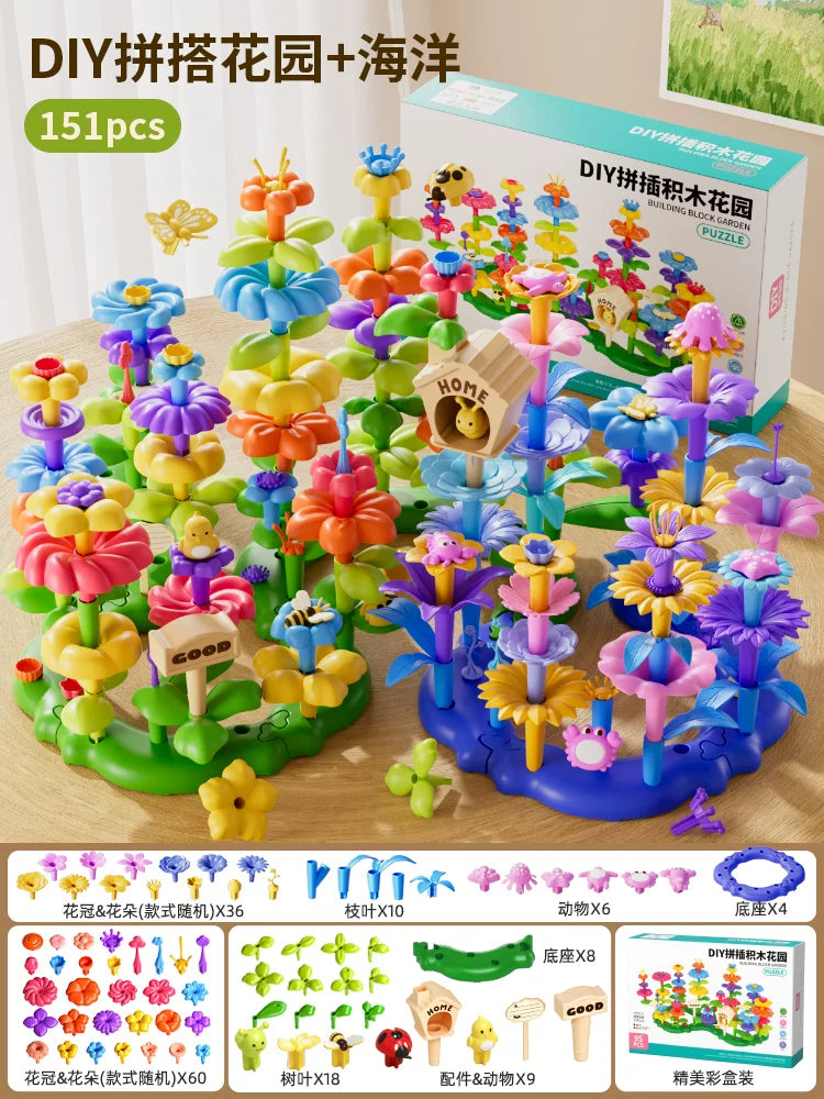 Qızlar üçün DIY Bağ Tikinti Blokları Çiçək Dəsti 3 Zəka İnkişaf Etdirmək üçün Çiçək 4 Uşaq Təhsil Oyuncağı 5 Uşaq Çiçək Aranjimanı Oyuncağı