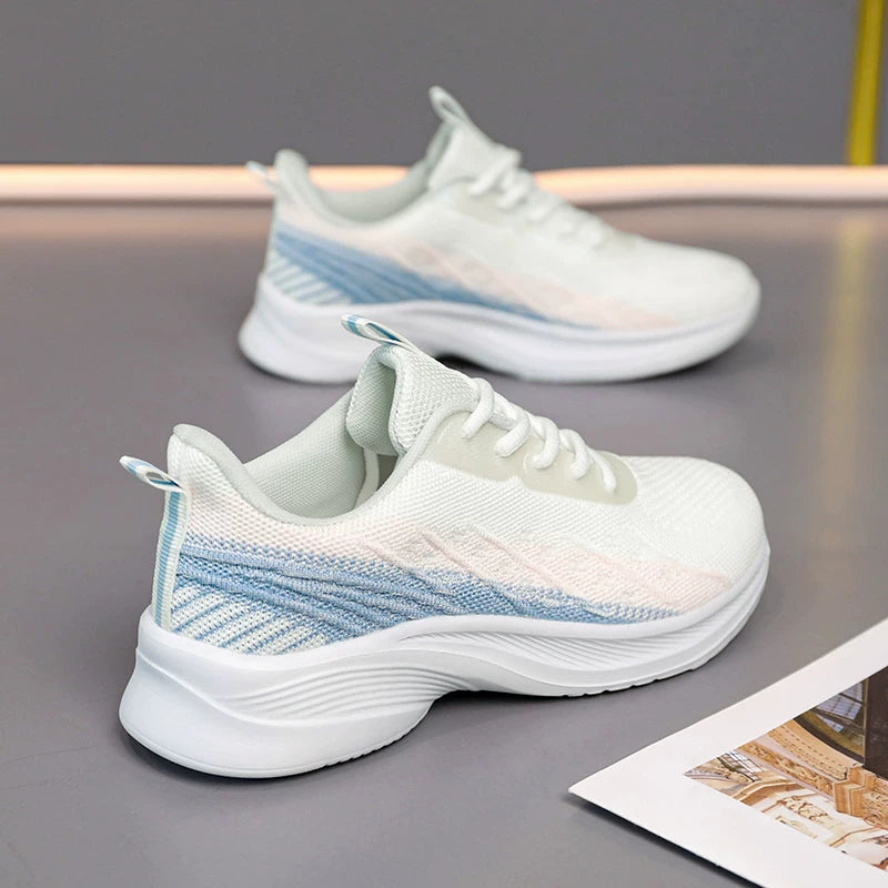 İkiqat Ulduzlu Qadın İdman Ayaqqabıları - Nəfəs alan torlu və sürüşməyən gündəlik ayaqqabılarla təchiz olunmuş yüngül yumşaq dabanlı qaçış ayaqqabıları