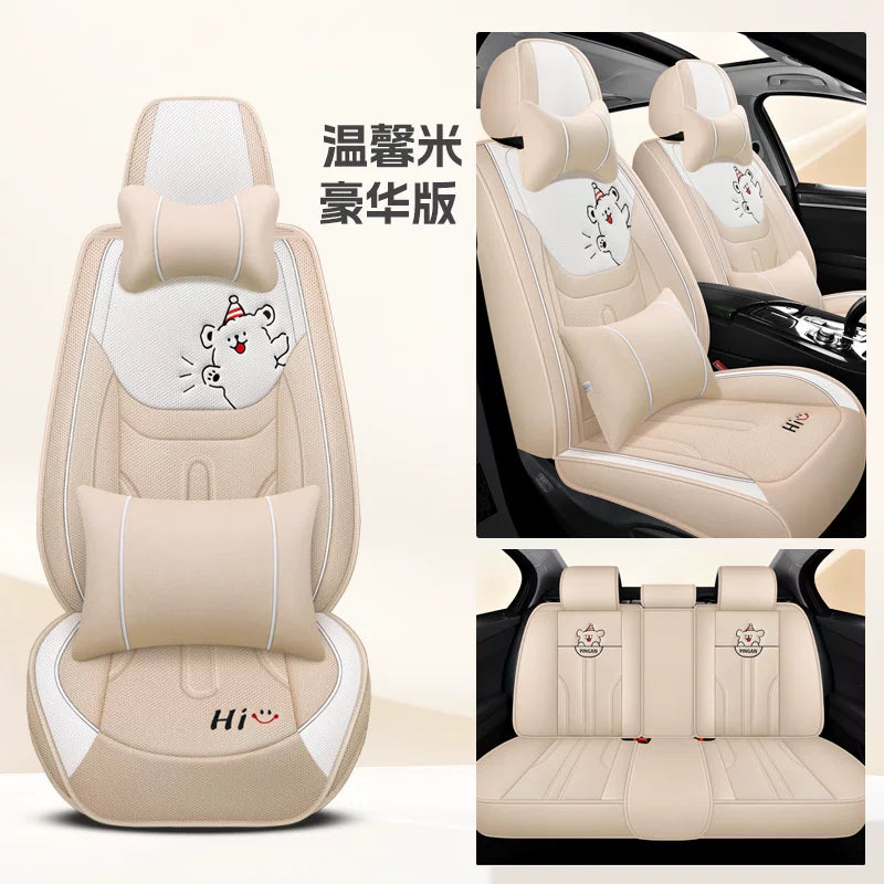 Avtomobil oturacağı yastıqları, qış kətan oturacaq üzləri, bütün mövsümlər üçün, tam örtüklü pambıq və kətan parça oturacaq yastıqları, cizgi filmi mövzulu oturacaq üzləri.