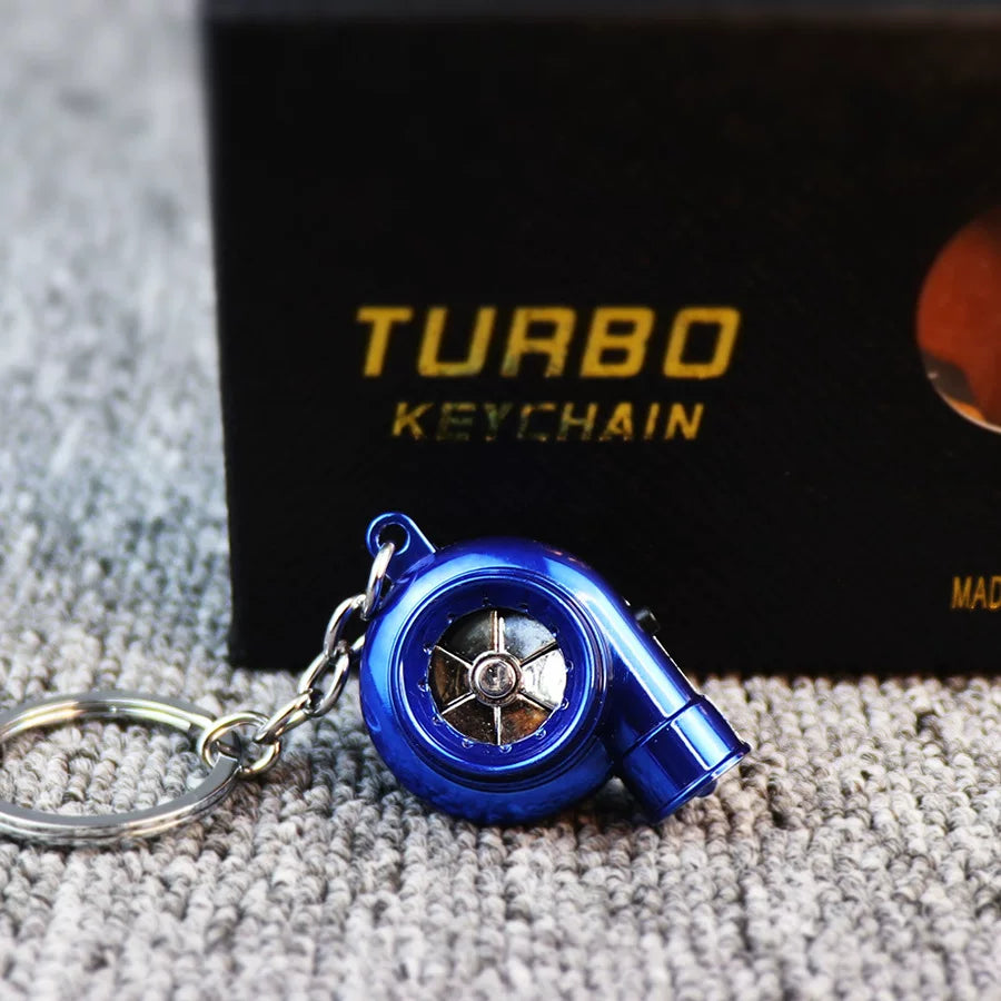 Audible TURBO car key ring, electric LED lights, turbine blade rotating key with pendant, creative decoration.