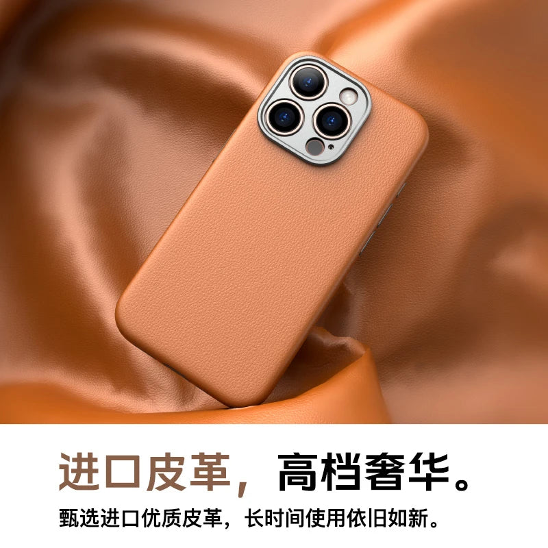 [Daxili süni intellektlə işləyən kamera çekim düyməsi] Apple iPhone 17 Pro Max dəri maqnit telefon korpusu, iPhone 16 Pro yüksək keyfiyyətli dəri qoruyucu korpus, düşməyə davamlı orijinal dəri, 16p simsiz şarj ilə uyğun gəlir.