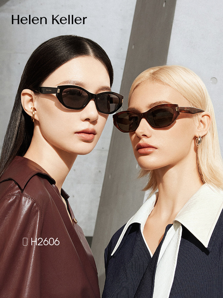 [Coco Mirror] Helen Keller Moda Pişik Gözlü Gün Eynəkləri Qadın Trendy Dar Çərçivə Anti-UV Günəş Eynəyi H2606