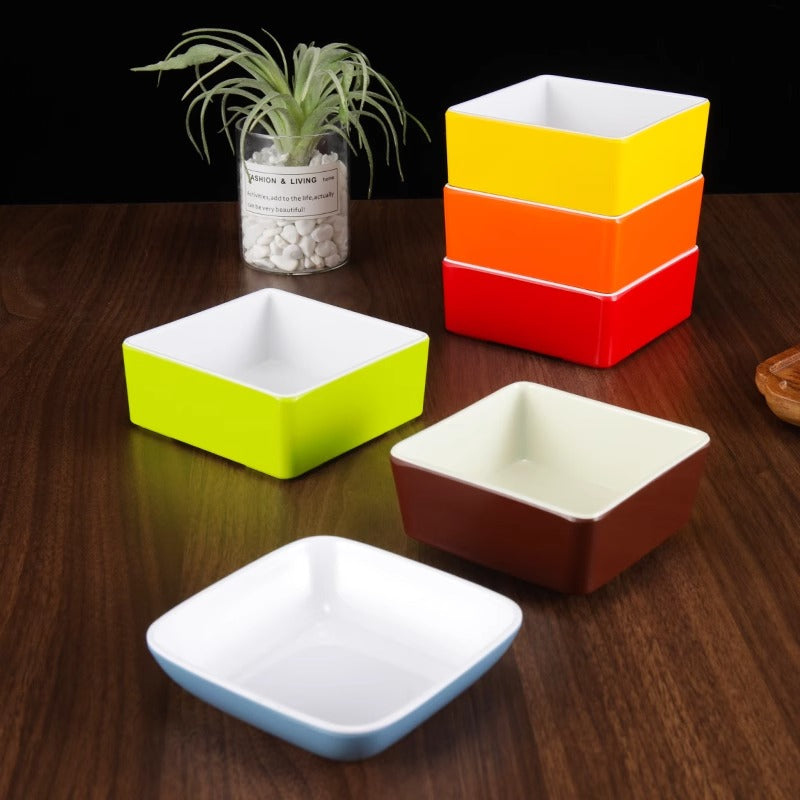 Melamin imitasiyalı çini qəlyanaltı boşqab kvadrat boşqab kiçik qab qaynar qab süfrə kommersiya ədviyyatı qəlyanaltı yeməyi ləzzət yeməyi sirkə qabı