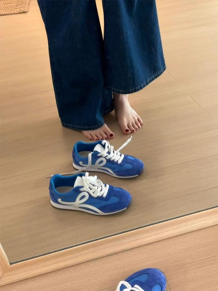 Qadınlar üçün möhtəşəm mavi platformalı Alman məşq ayaqqabıları, retro orijinal dəri, çoxfunksiyalı idman gündəlik ayaqqabıları, rəngli bağcıklı Cornetto ayaqqabıları.