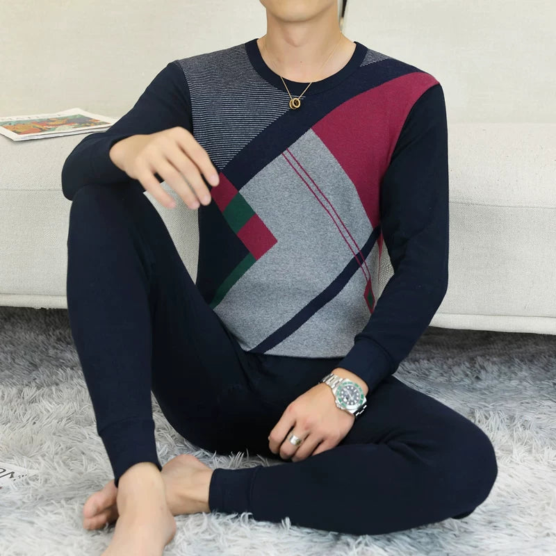 Kişilər üçün 100% Pambıqdan Payız və Qış üçün Termal Alt Geyim Dəsti, Sincan Təmiz Pambıqdan Əsaslı Köynək, Dəyirmi Yaxalıq, Jakarlı Termal Alt Geyim, Dəbli Kişi Geyimləri