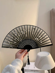 Qədim stil kiçik fan qatlanan fan Çin stil qadın Hanfu rəqs qatlanan at üz yubka yeni Çin stil qədim kostyum qara bambuk fanat