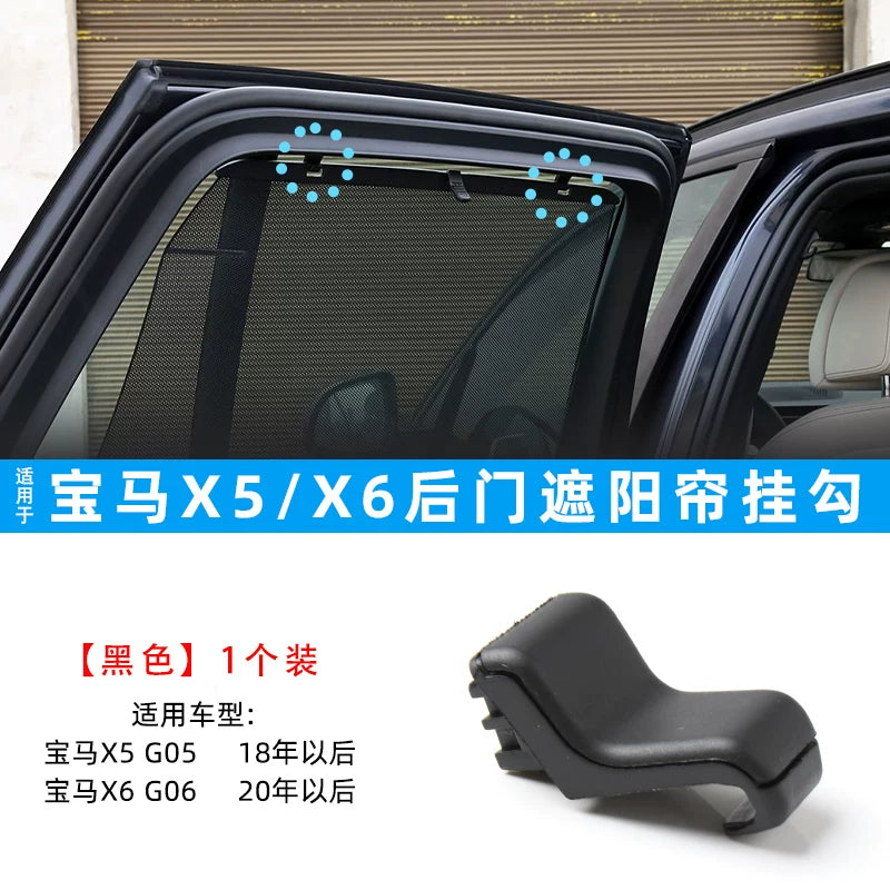 BMW X5 G05 arxa günəş şüşəsi tutacaqları və X6 G06 arxa pərdə diyircəkli jalüz qarmaqları, tutacaqları, tokaları və dartma tutacaqları üçün uyğundur