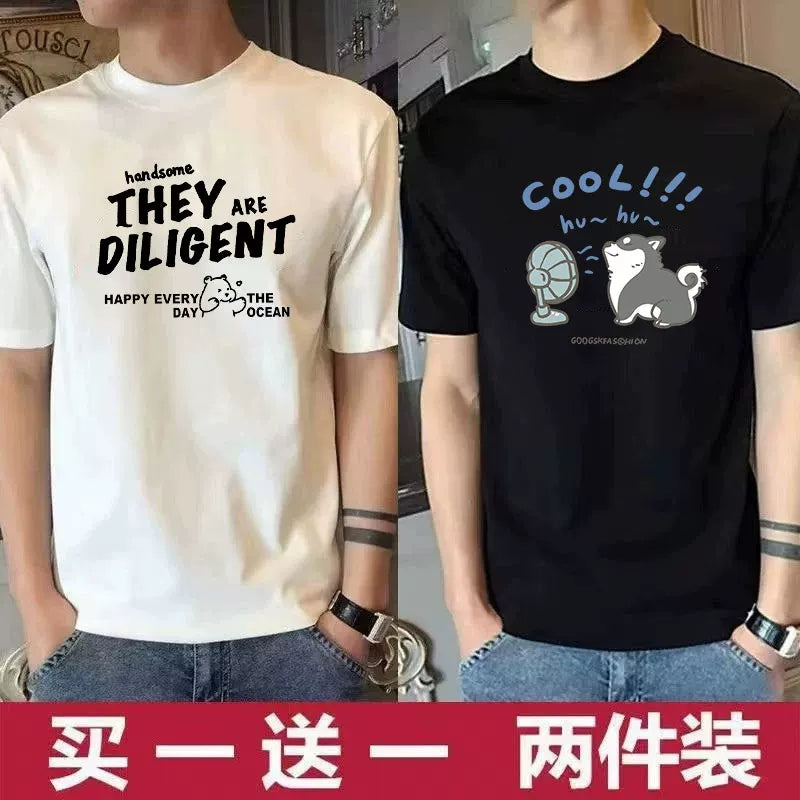 Bir al bir pulsuz (iki paket) yay trendi yeni qısaqol köynək kişi yay boş köynək