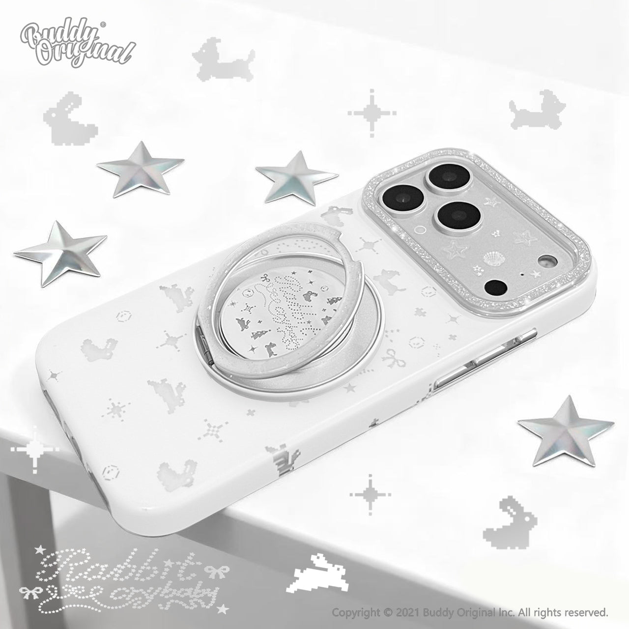 BUDDY orijinal qar ağ parlaq parlaq iphone17 cib telefonu qutusu sevimli stil alma 16promax qoruyucu örtük maqnit emiş 15pro yeni stil 17promax qabaqcıl