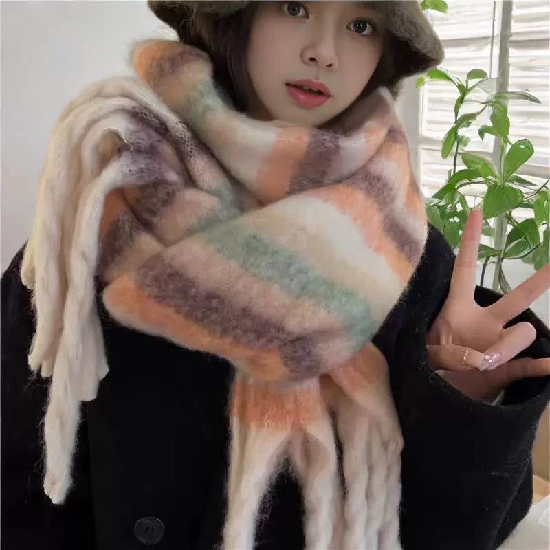 Yaşıl şarf, Koreya üslubunda, payız və qış fotoları üçün çoxfunksiyalı, yüksək səviyyəli hiss, qalın və isti boyun isidicisi, 2025-ci il üçün yeni model.