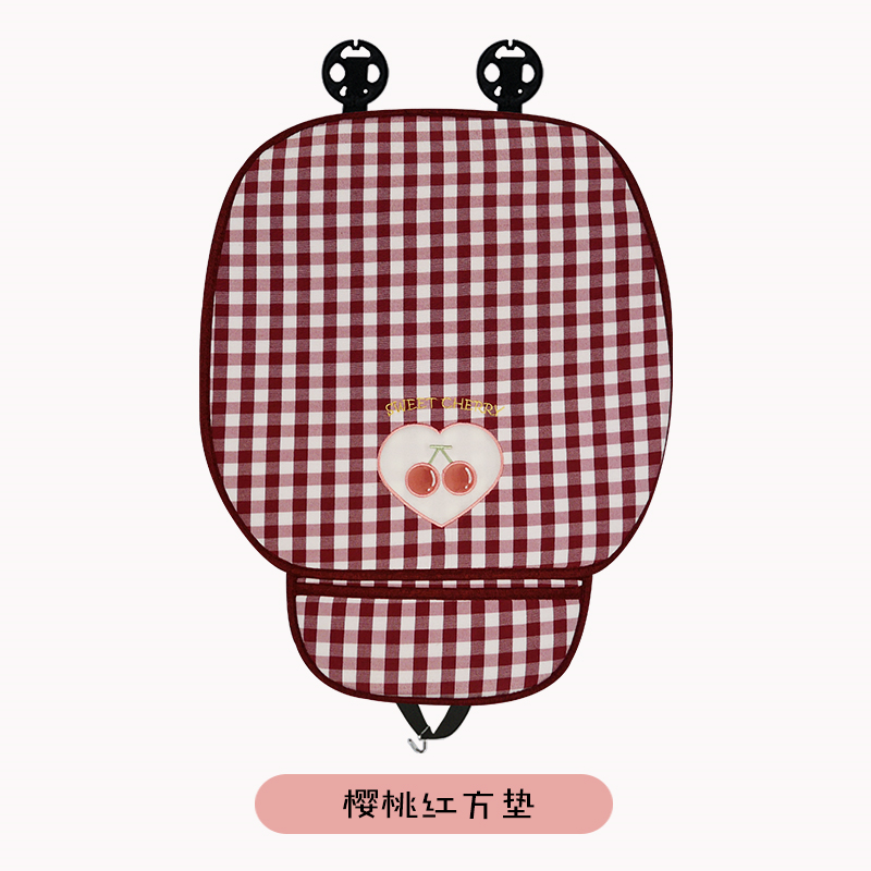 Checkered Cherry Car Seat Cushion, All Seasons, Linen One Piece, Goddess Style Seat Cover, Semi-Folded, Suitable for Winter and Summer Use