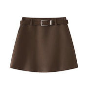 Cholisa yun midi ətək, qadın payız 2025 yeni stili, cazibədar qız, yüksək belli, ombaya yapışan A-xəttli çoxfunksiyalı qəhvəyi qısa ətək