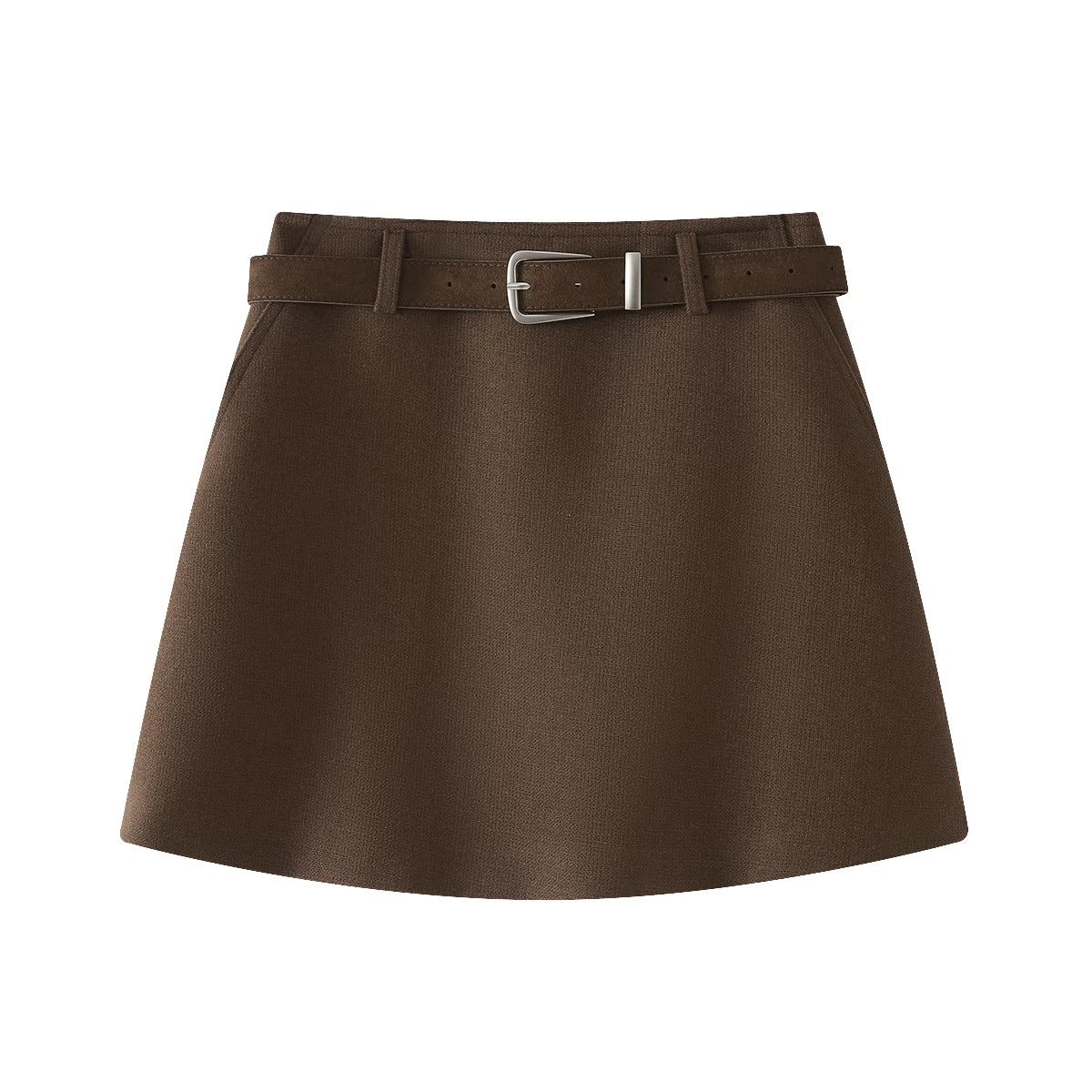 Cholisa yun midi ətək, qadın payız 2025 yeni stili, cazibədar qız, yüksək belli, ombaya yapışan A-xəttli çoxfunksiyalı qəhvəyi qısa ətək