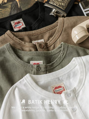 Indigo American Retro Yuyulmuş Batik Henley Köynək T-shirt Çətin Möhkəm Boş Açıq Yaxalıqlı Uzun Qollu Köynək Kişi Yaz