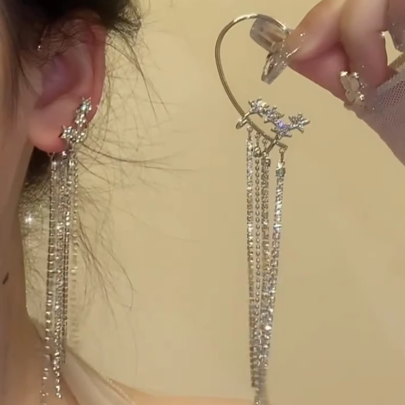 FIXOOFIX Kəpənək Püsküllü Qulaq Qarmağı Qulaq Qısqacları Deşikli Qulaqsız Qadınlar üçün - Niş Zərif Qısqaclı Qadınlar üçün Sırğalar - Əlverişli Lüks