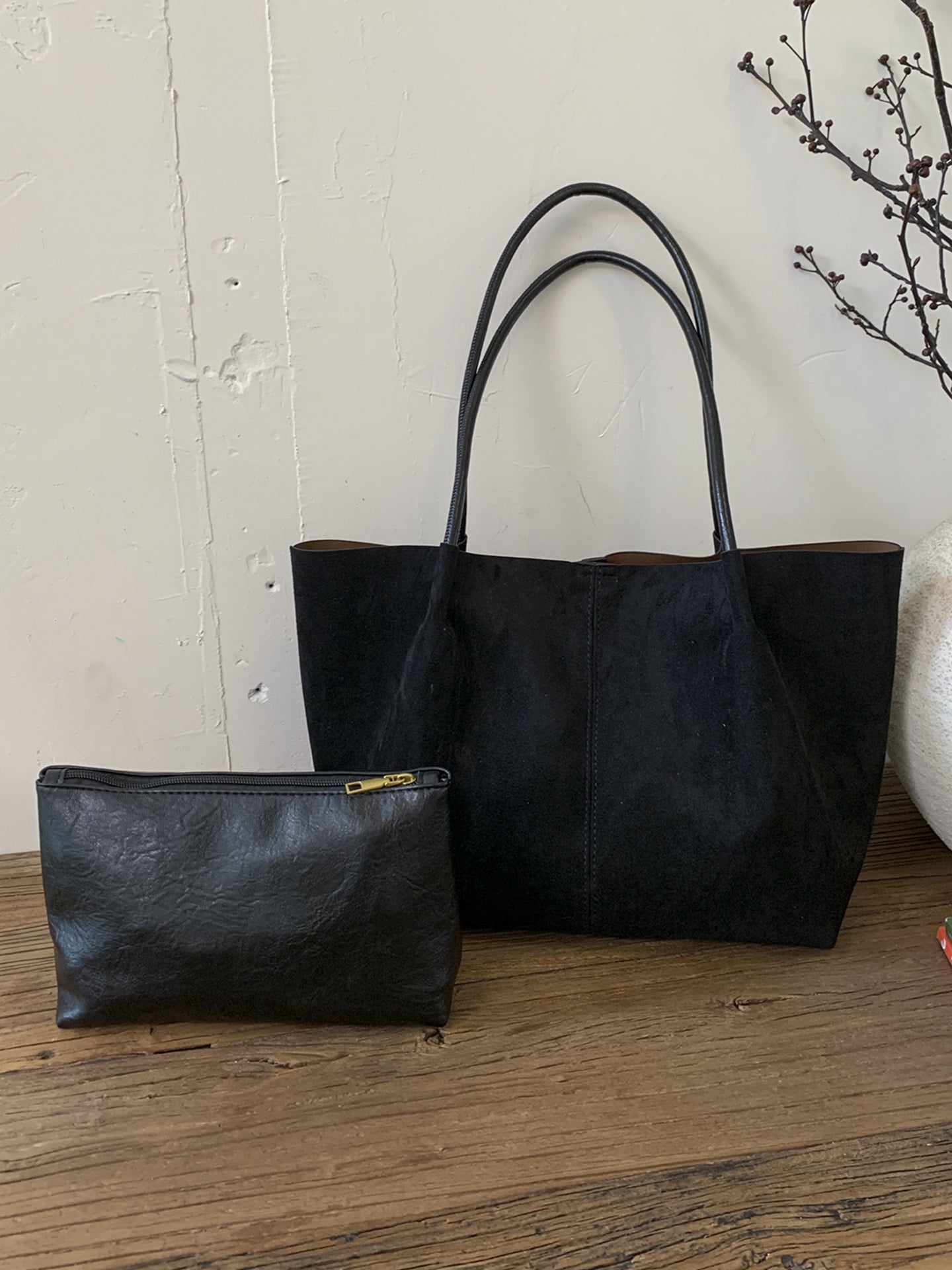 [Ana və Qız Çantaları] İş və Yol-Gəliş Üçün Sadə Bütöv Rəngli Böyük Tutumlu Zamşa Çanta, 2025 Yeni Trend Stil