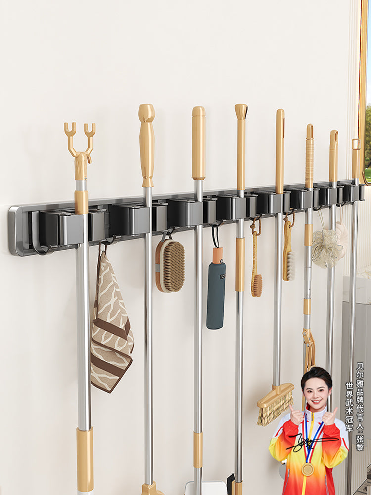 Mop divara quraşdırılmış klip, zımbasız qarmaq, süpürgə tutacağı, balkon vanna otağı üçün rəf, vanna otağı saxlama artefaktı