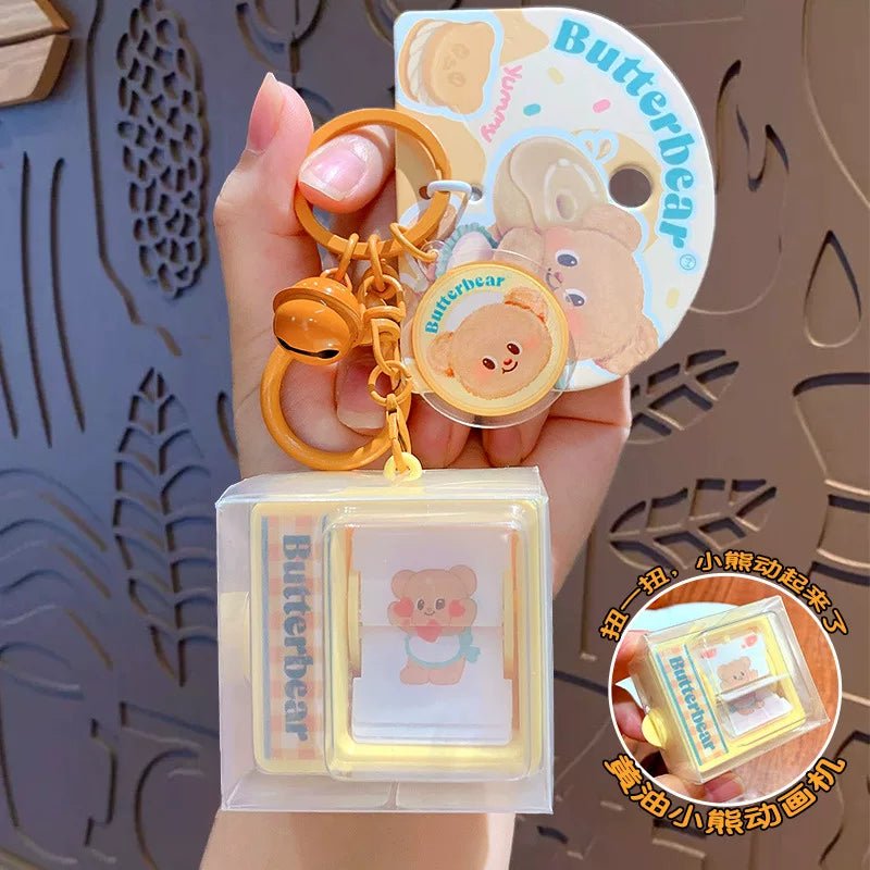 Original Butter Bear Flip Book Animator Cute Creative Car Keychain Backpack Pendant Stress Relief Toy